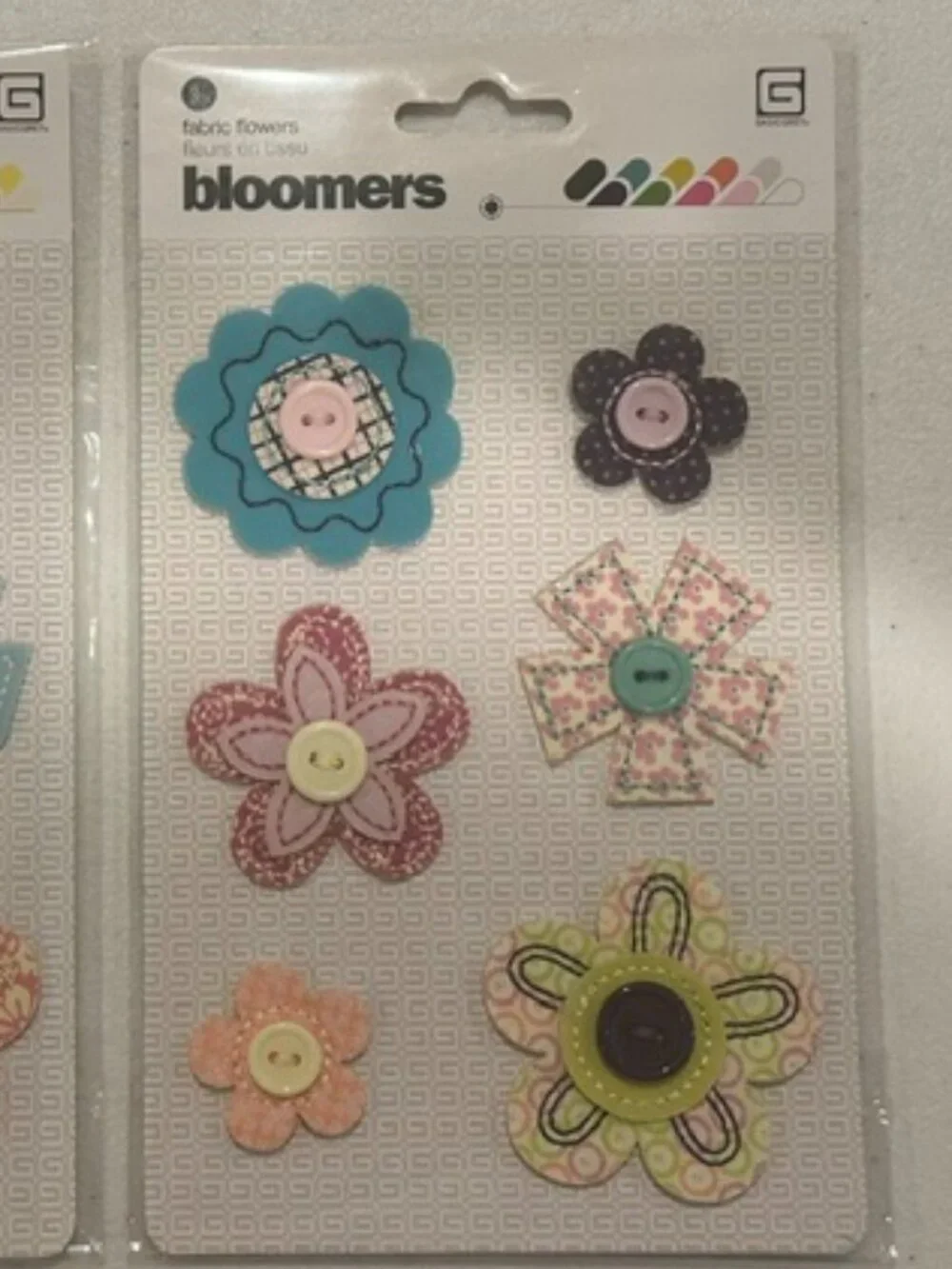 NEW Basic Grey Fabric Flowers Bloomers Stickers-Set of 2 Packages, 12 Stickers